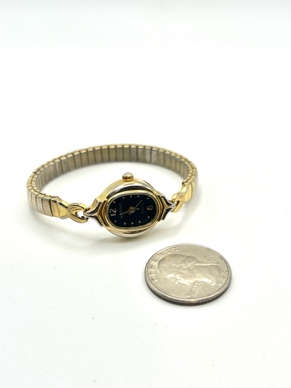 Vintage Watch-It Watch Gold-Tone Black Dial with Expansion Bracelet - Picture 7 of 9